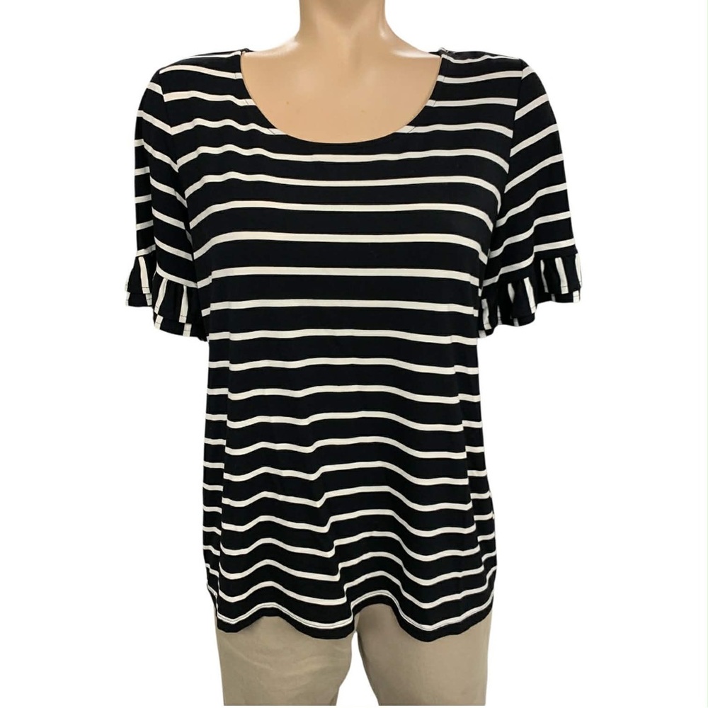 Melanie Lyne NWT Chic Striped Top with Ruffle Sleeves Size L